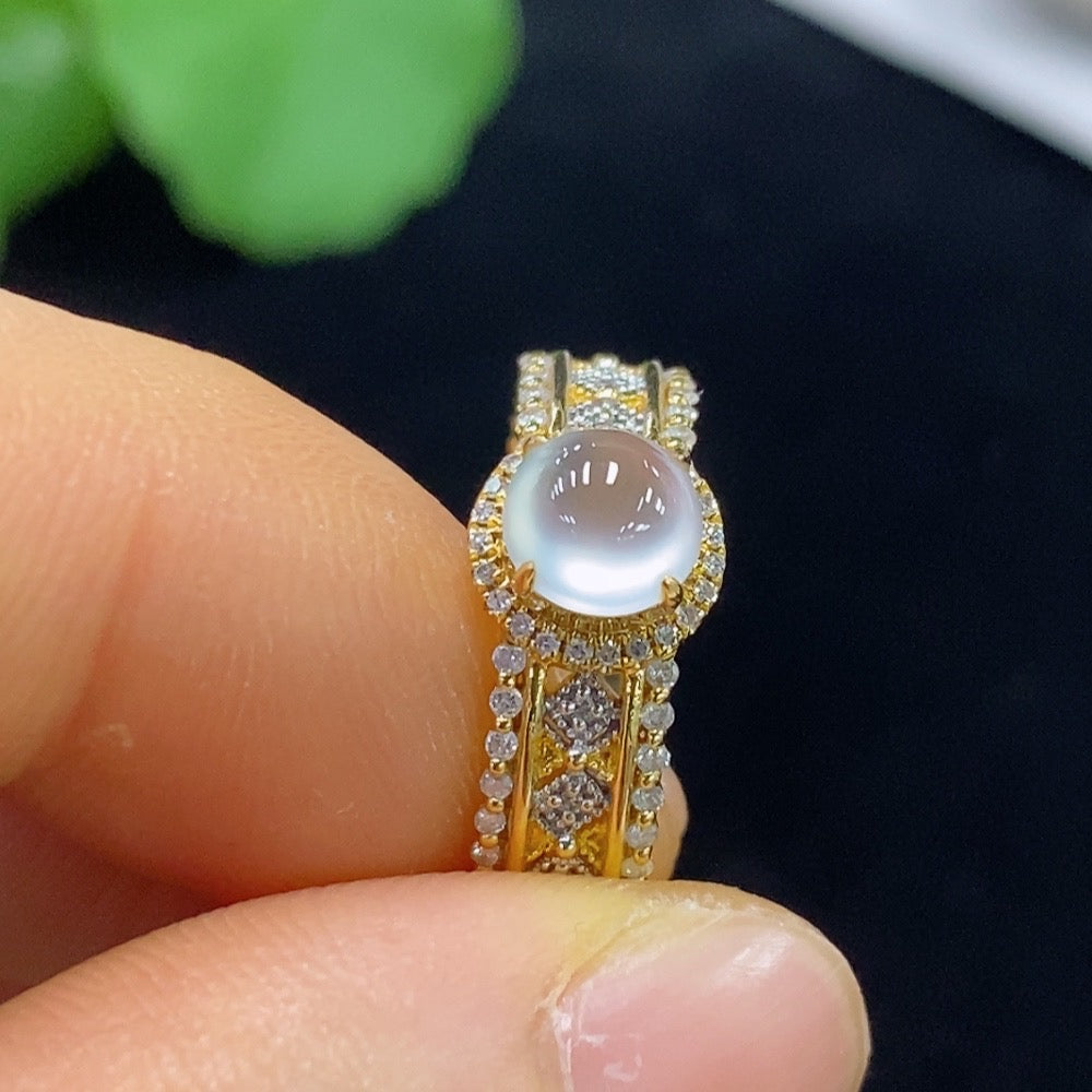 Jadeite Cabochon Ring with and Diamond Accents, . | Huiliu Certified