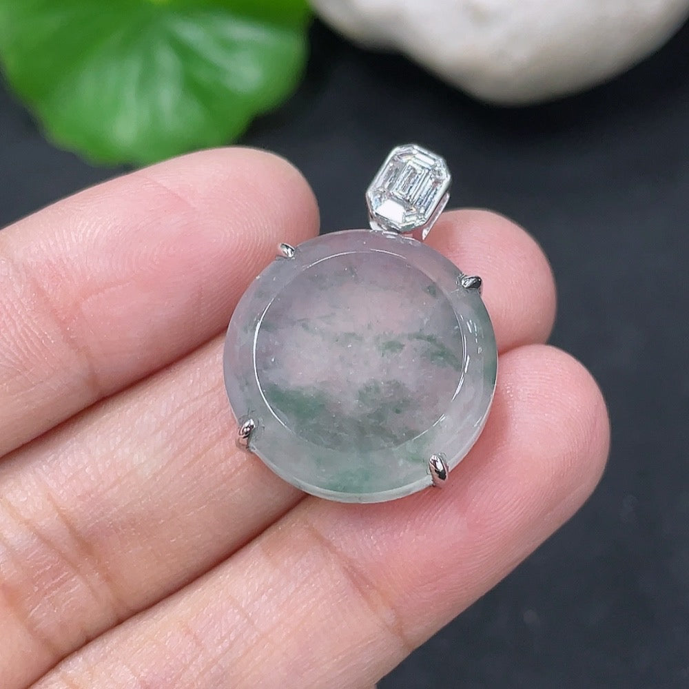 Jadeite plain pendant with 18K gold and diamond accents, showcasing a sleek design on a necklace.