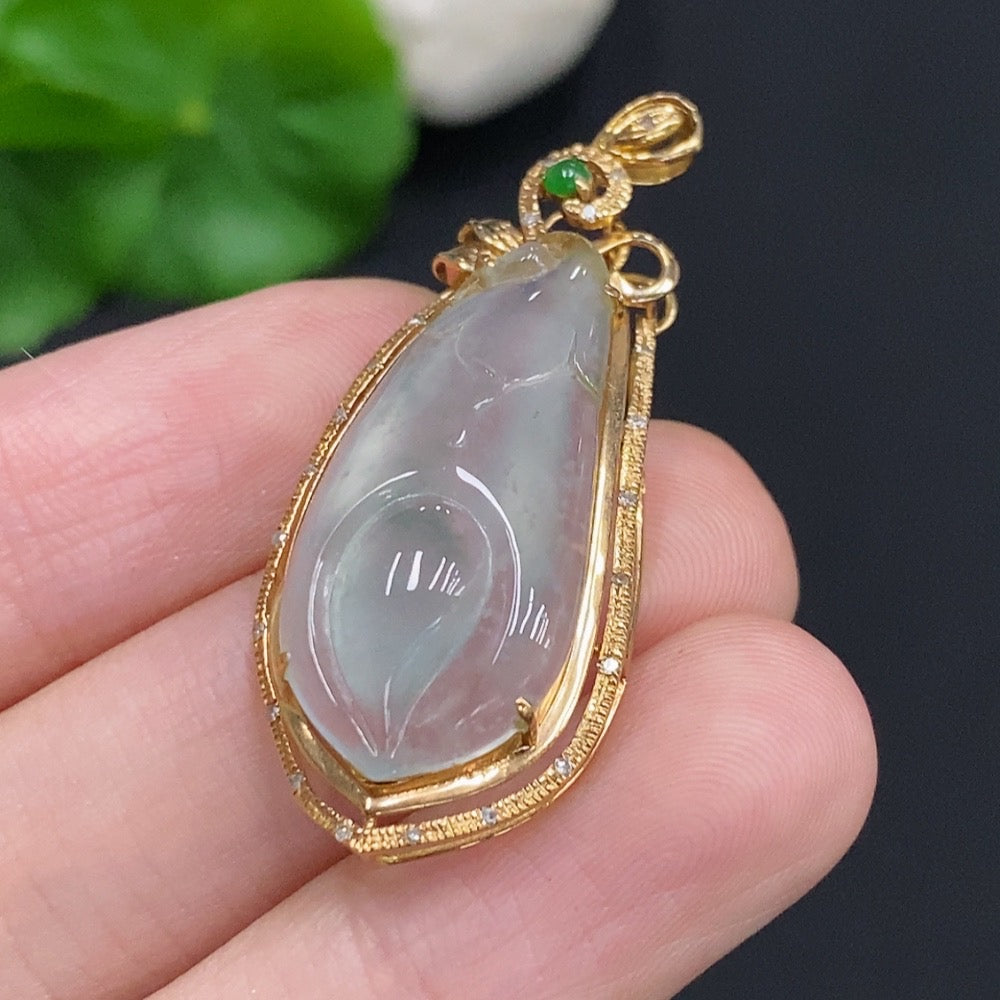 Jadeite Magnolia Pendant with and Diamond Accents, Approximately | Huiliu Certified