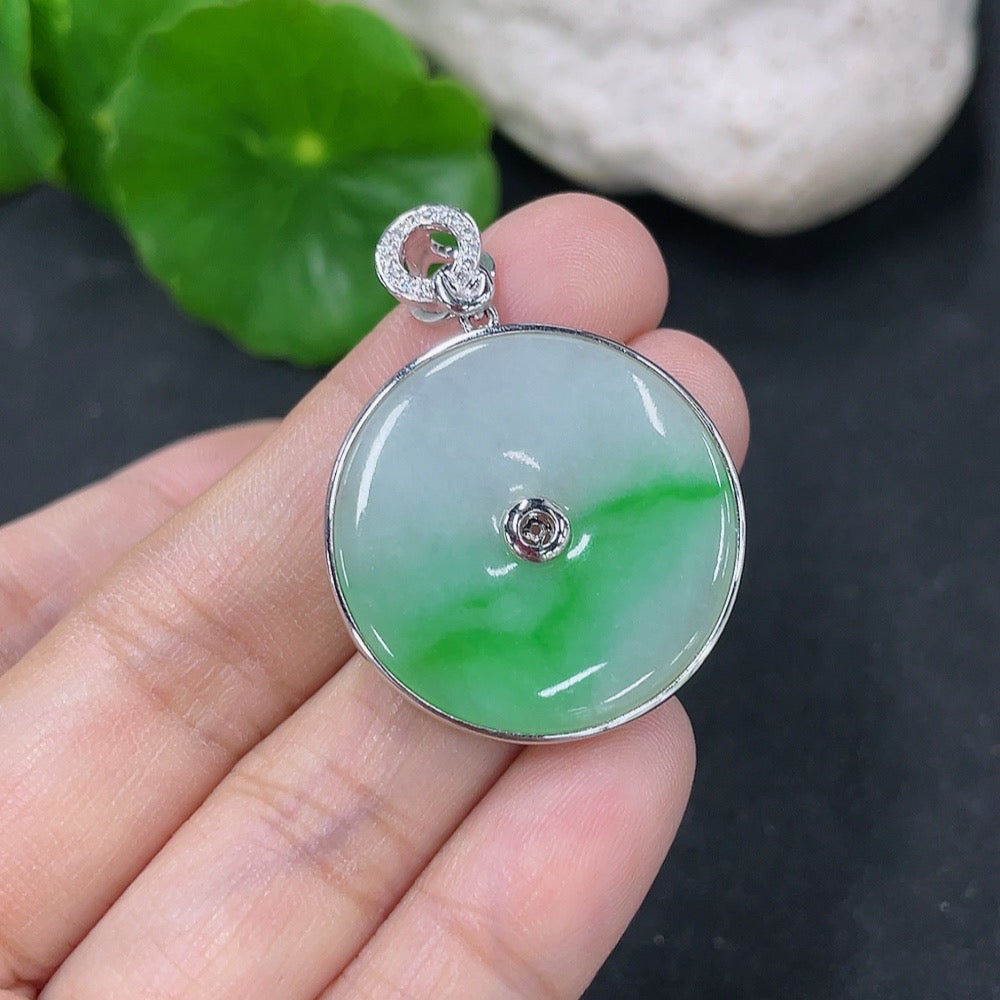 Jadeite Inlaid Peace Knot Pendant 18k with Diamond Accents