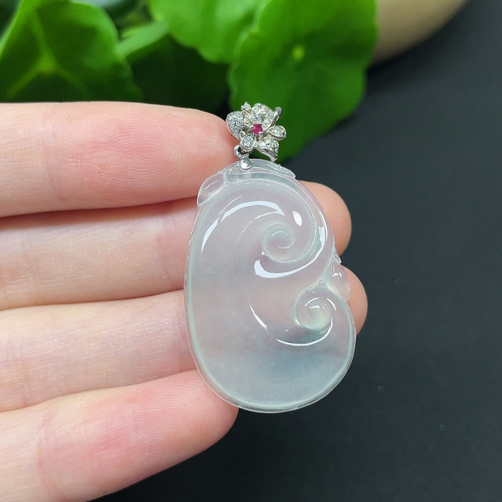 Jadeite Ruyi Inlaid Pendant 18k Non-Diamond Total Weight Approx. 5g