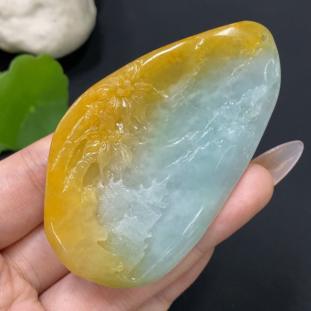 Jadeite Landscape Pendant Total Weight Approx. 80g Color Origin Undetermined