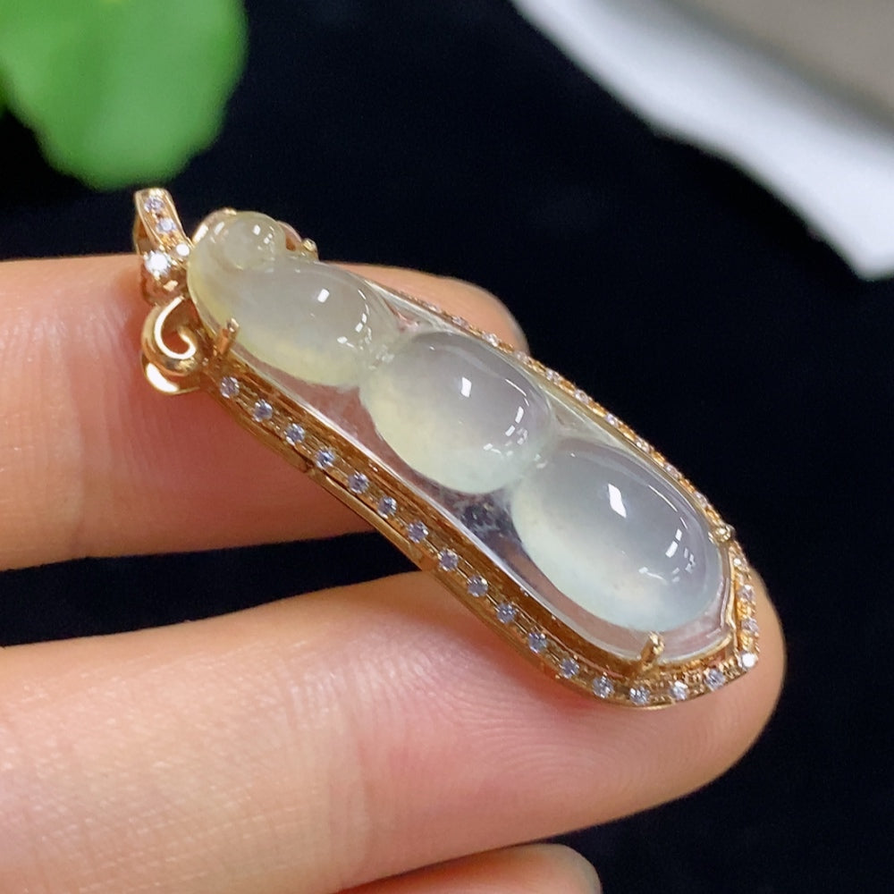 Jadeite Bean Inlay Pendant Inlaid Non-Diamond . | Huiliu Certified