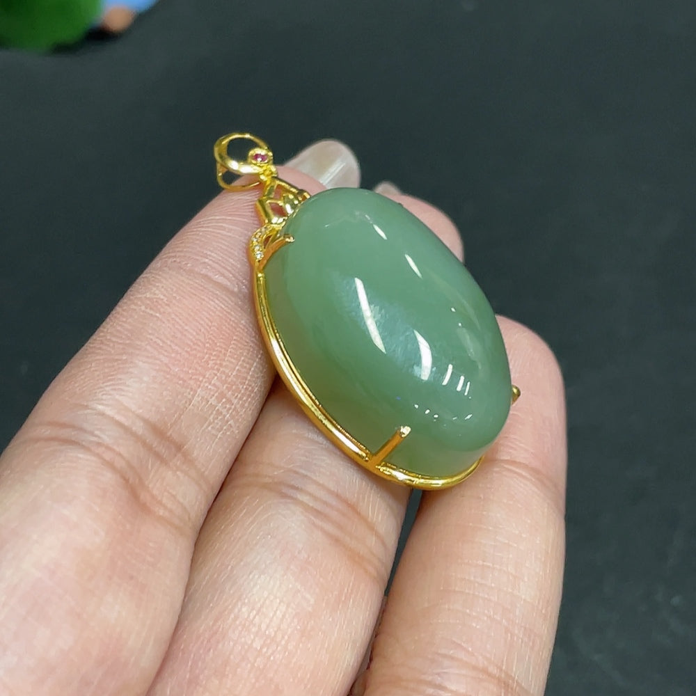 Hetian Jade Inlaid Pendant Cabochon 18k Total Weight Approx. 12g