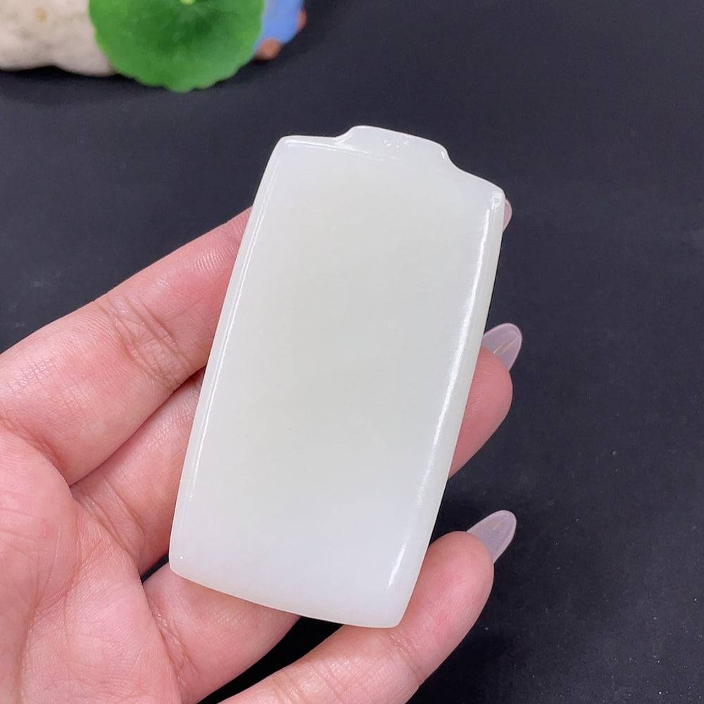 Huiliu HQ Hetian Jade Pendant, plain jade pendant with smooth surface, certified by Huiliu, showcasing elegant natural jade craftsmanship.