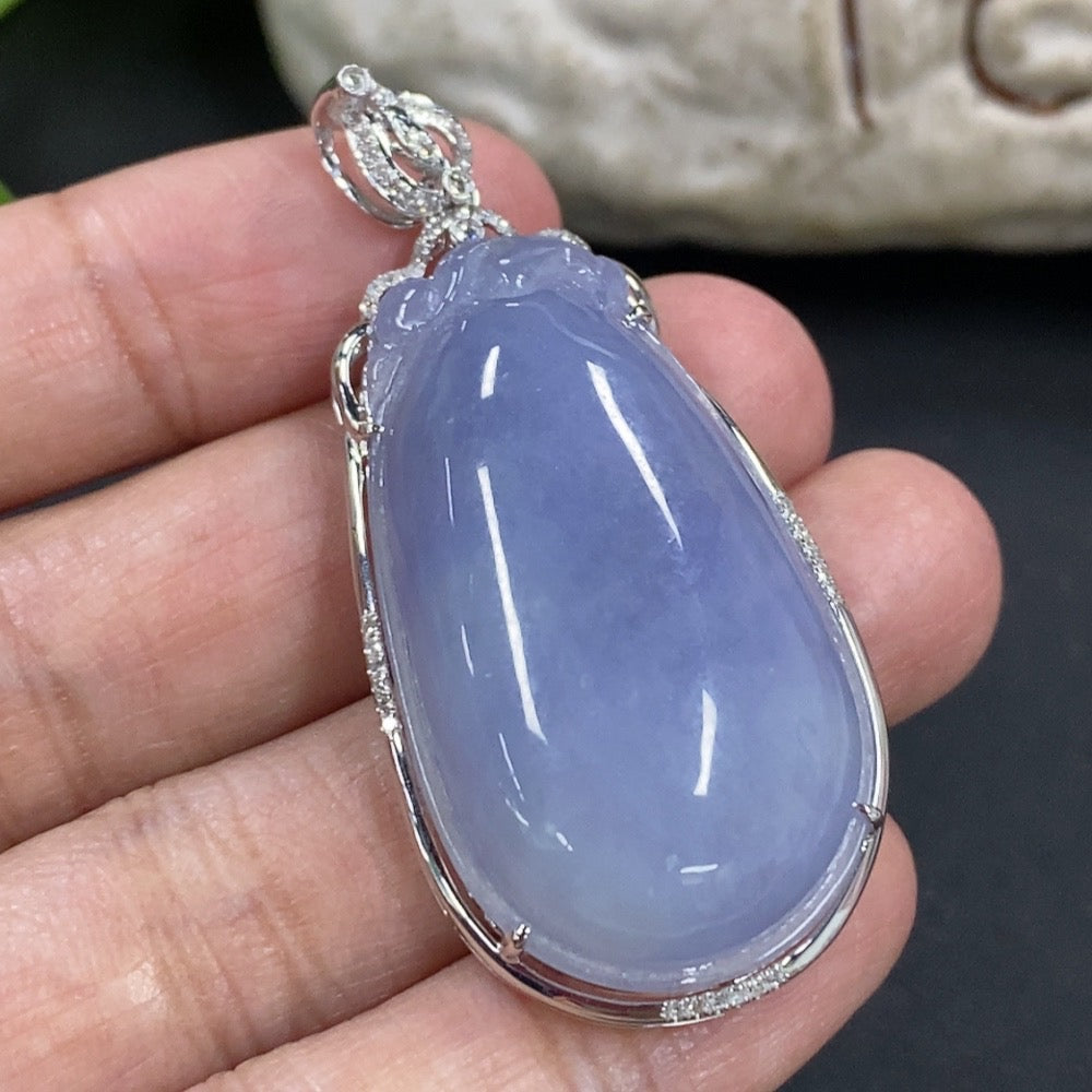 Jadeite Fu Gua Pendant with 18K Gold and Diamond Accents