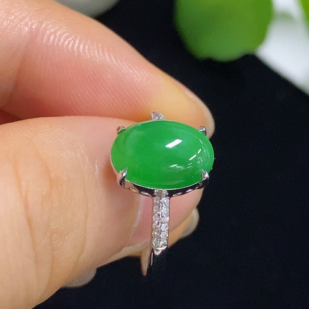 Jadeite Cabochon Ring with 18K Gold and Diamond Accents