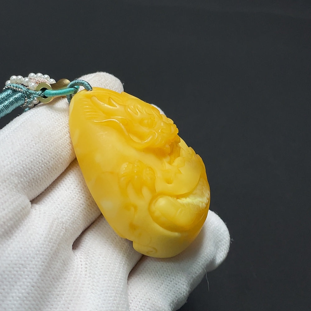 Amber Beeswax Pendant, Partial Repair Visible, Stones May Not Be Natural, Non-Gold, Includes Cord, Total Weight Approx. 33.15g
