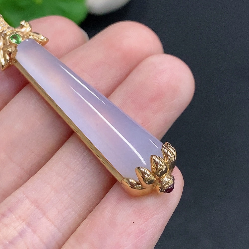 Jadeite Plain Pendant Necklace 18k Gold Total Weight Approx.8.4g Diamond Accents Base Color Affected by Precious Metal