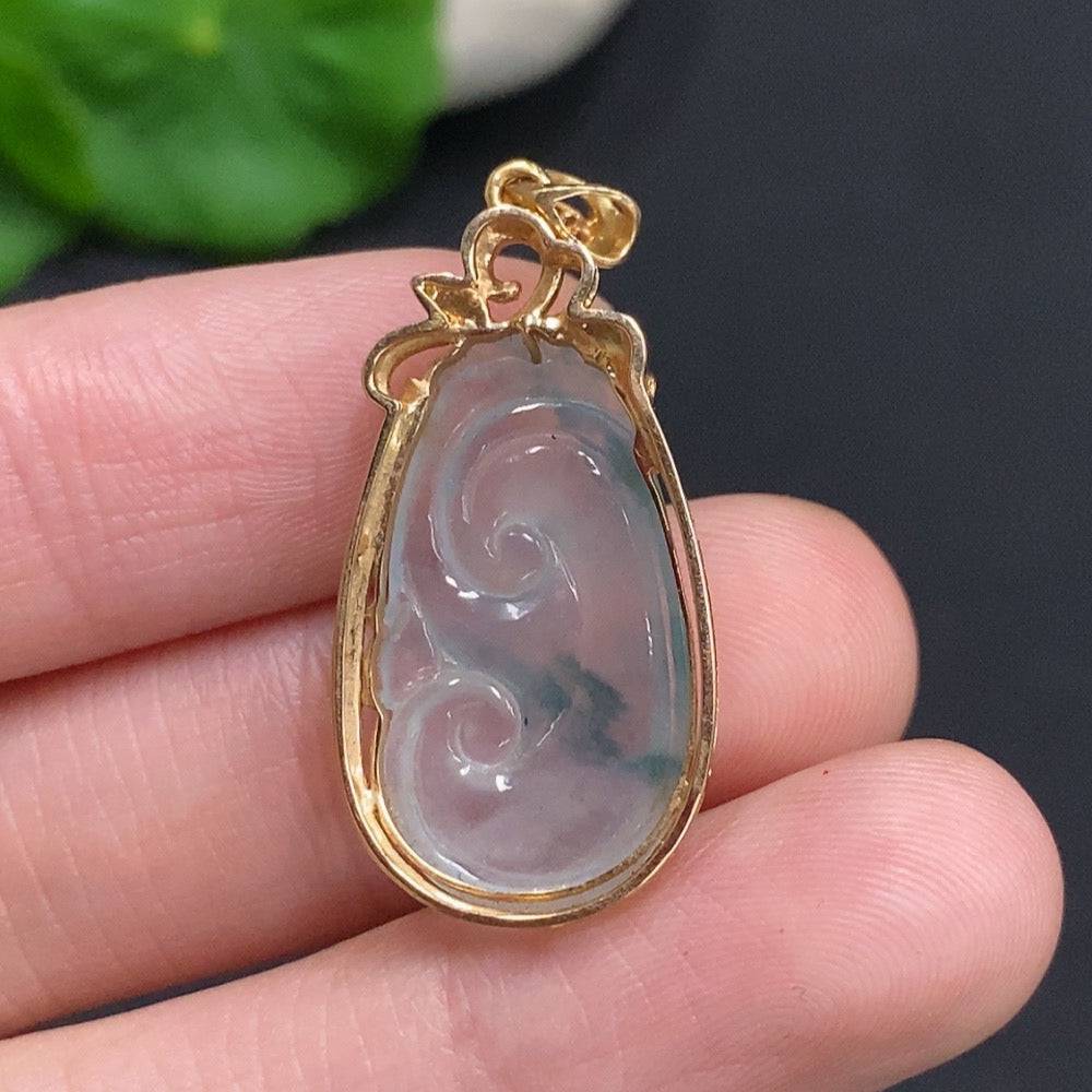 Huiliu Jadeite Ruyi pendant featuring intricate carvings and a smooth, polished surface, showcasing traditional jade craftsmanship.