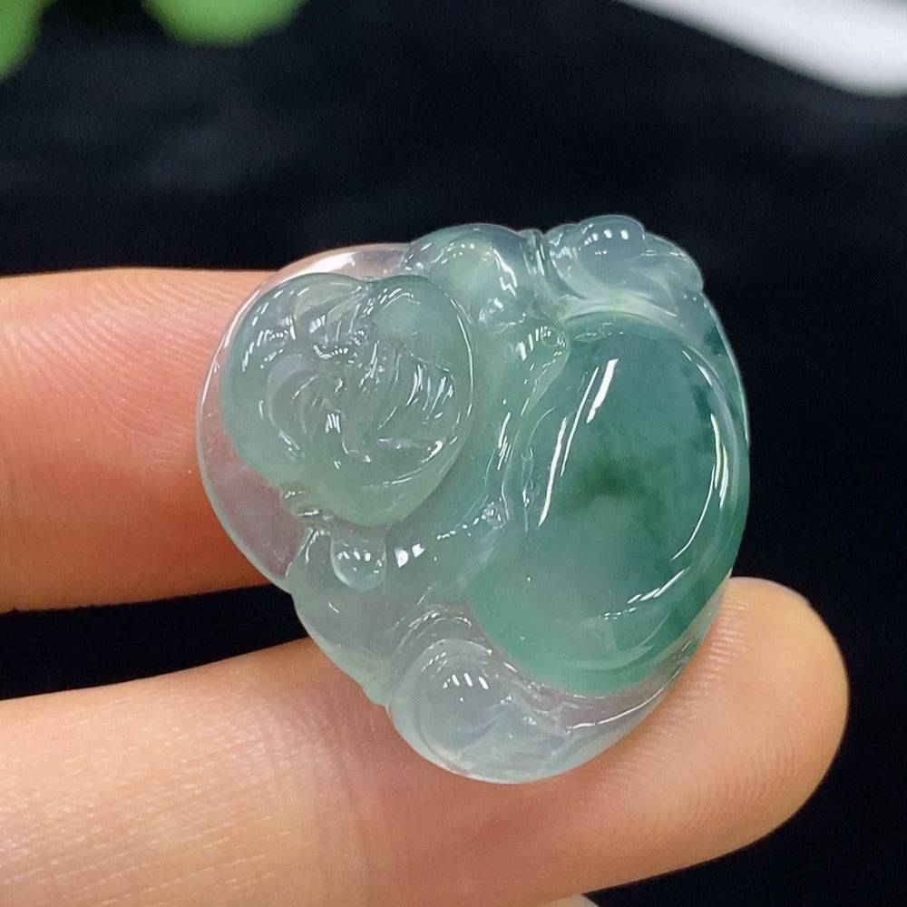 Jadeite Buddha pendant from HUILIU HQ featuring a detailed carved Buddha figure, weighing approximately 5.96 grams.