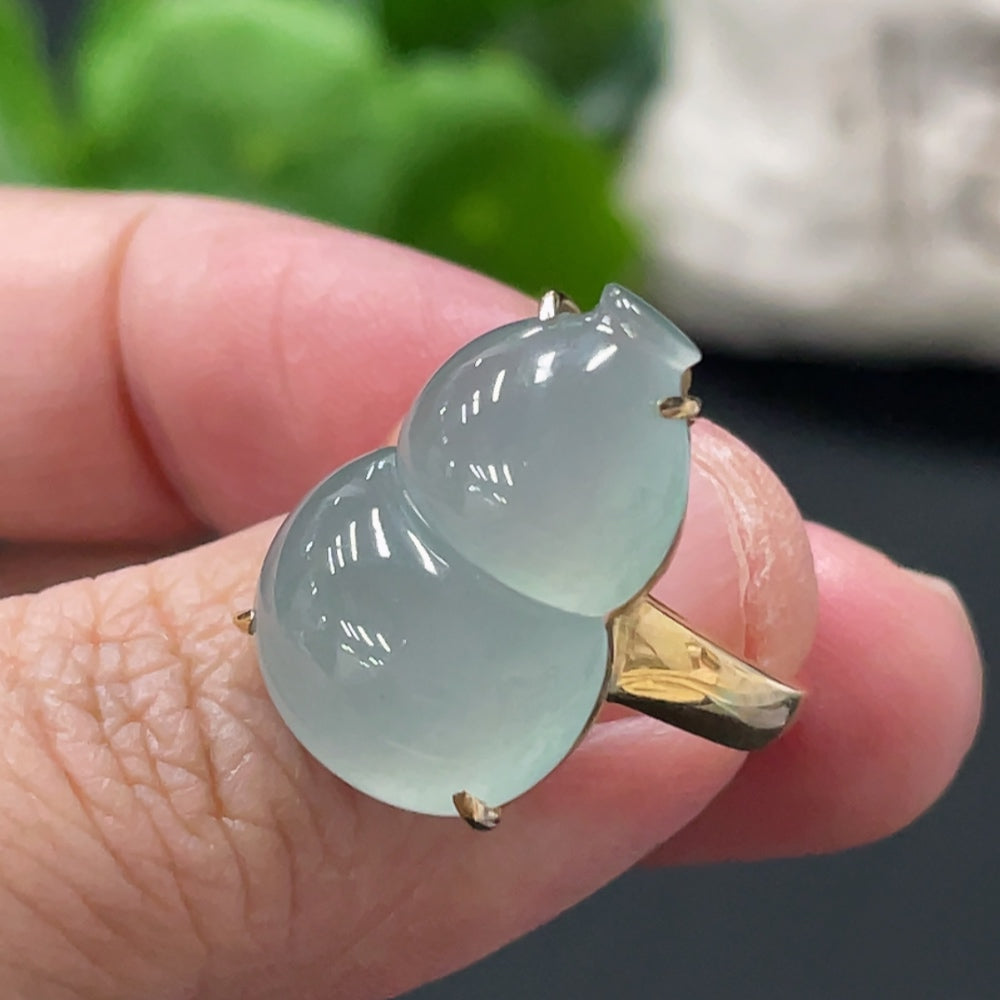 Jadeite Gourd Inlaid Ring 18k Gold Setting Size 13 Total Weight Approx. 5.21g