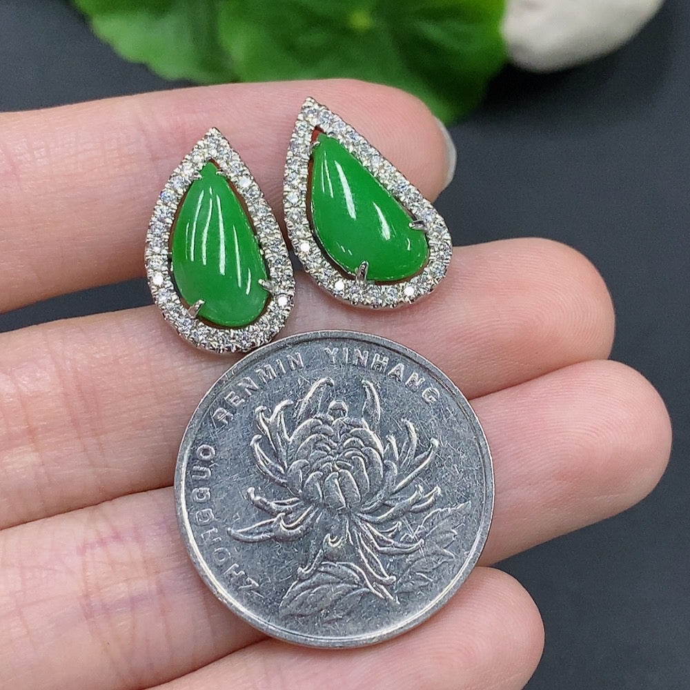 Jadeite Cabochon Stud Earrings 18k Gold Total Weight Approx. 5.2g (Including Backs)