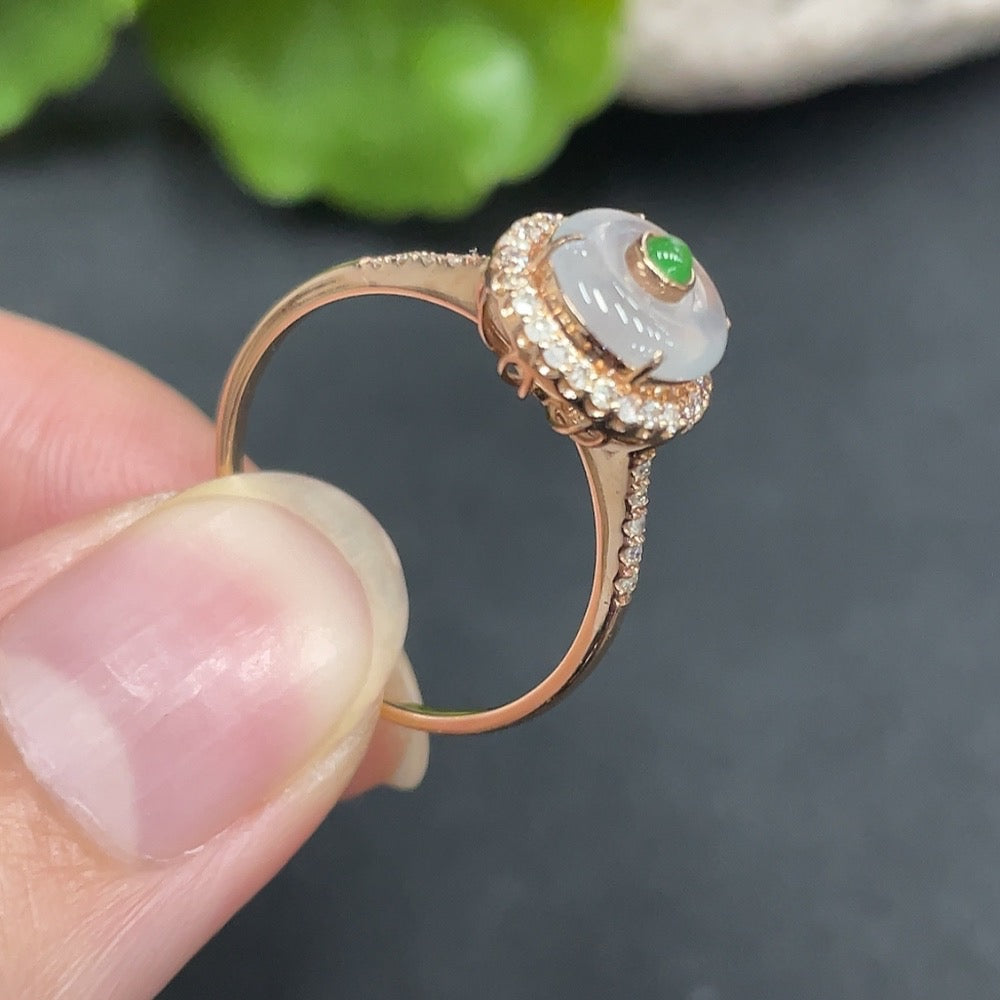 Jadeite Inlaid Ring Size 13 18K Gold Inlaid Total Weight Approx. 1.55g