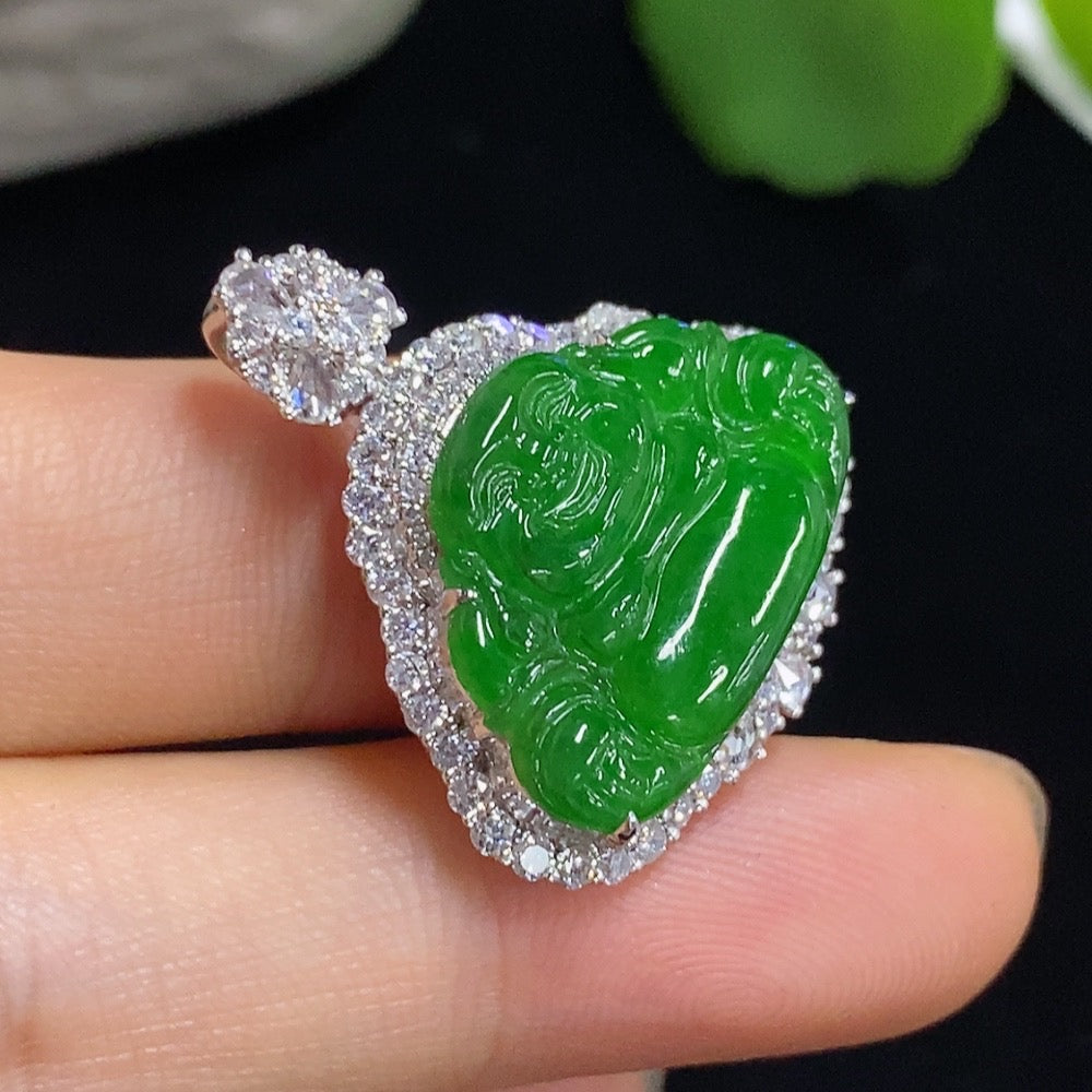 Jadeite Buddha Pendant with 18k Gold and Diamond Accents