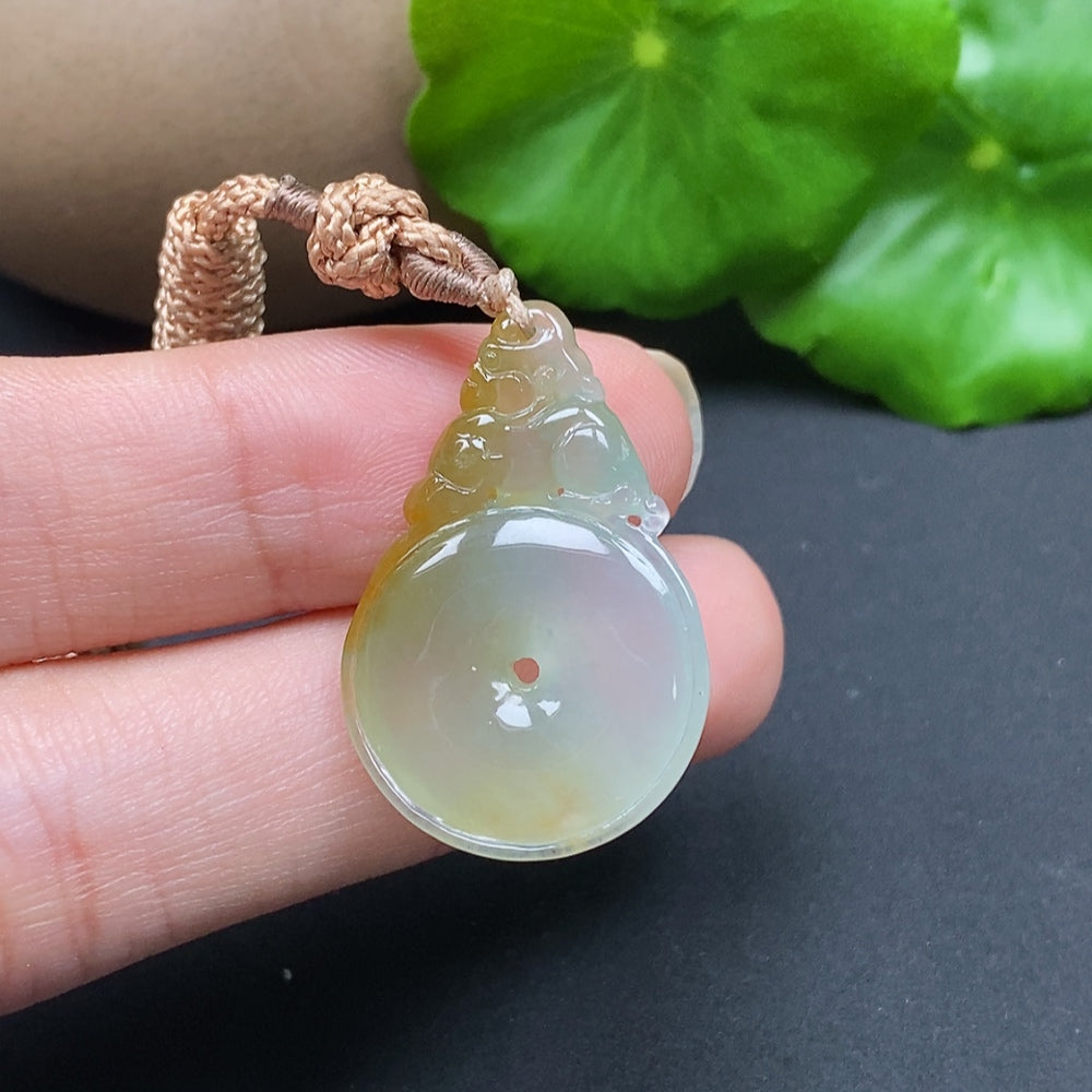 Jadeite Pixiu Peace Buckle pendant necklace featuring a carved jade Pixiu charm on a silver chain by HKHQ