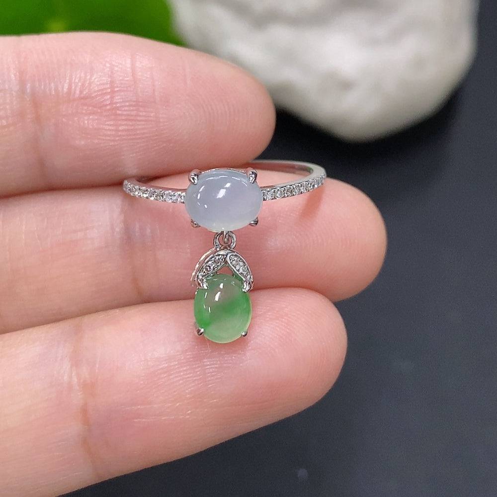 HUILIU HQ jadeite cabochon ring with diamond accents, gold 58% jewelry, featuring a polished green jade gemstone.