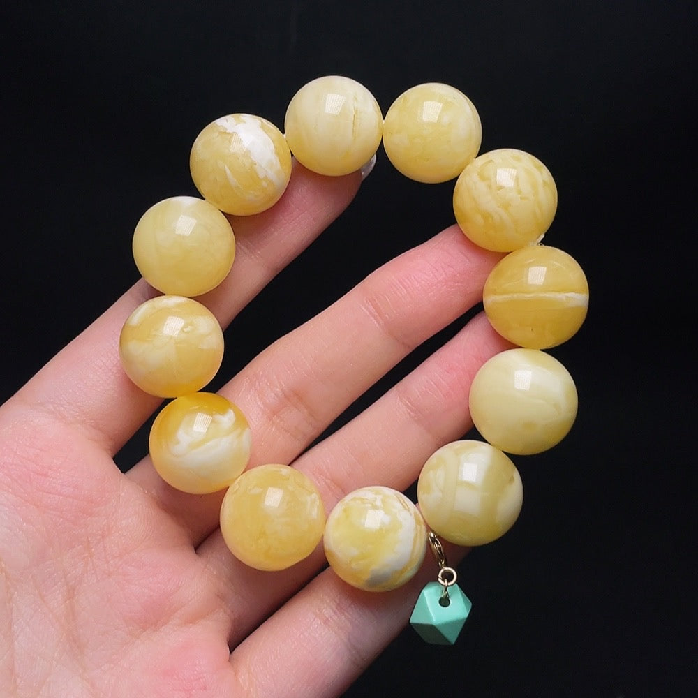 Amber Beeswax Bead Bracelet with Non-Natural/Non-Metal Accents, ., Bead mm | Huiliu Certified