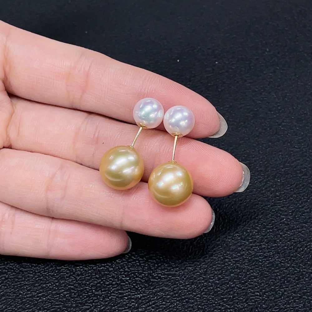 Seawater Pearl Earrings Set in 18K Gold, Color Origin Undetermined