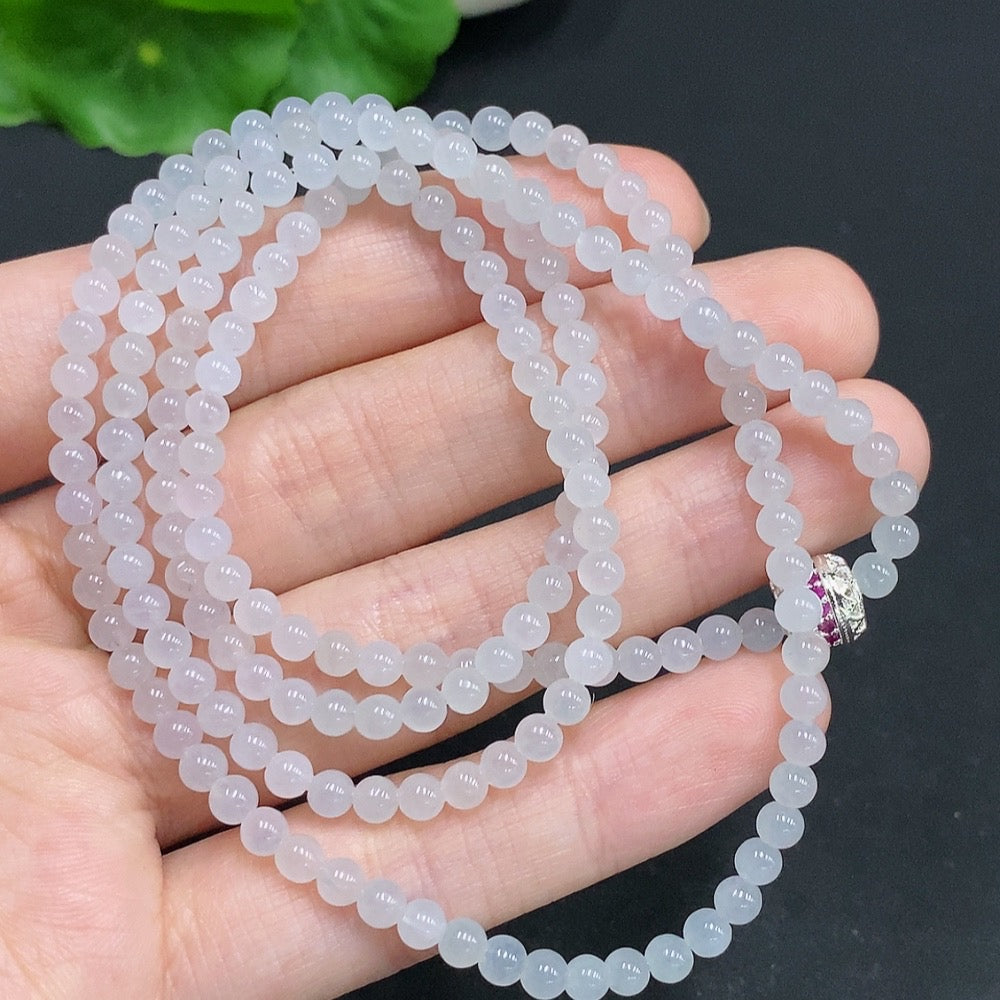 Jadeite bead necklace by HUILIU HQ featuring non-gold inlaid design, with 3.7mm jade beads, total weight approx. 17.4g