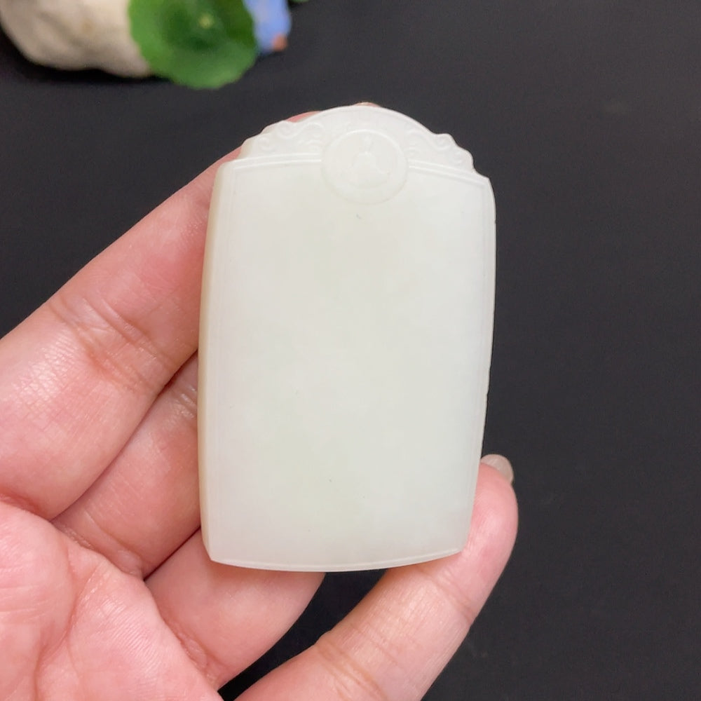 Huiliu HQ plain Hetian jade pendant showcasing smooth, polished green jade stone with a simple, elegant design.