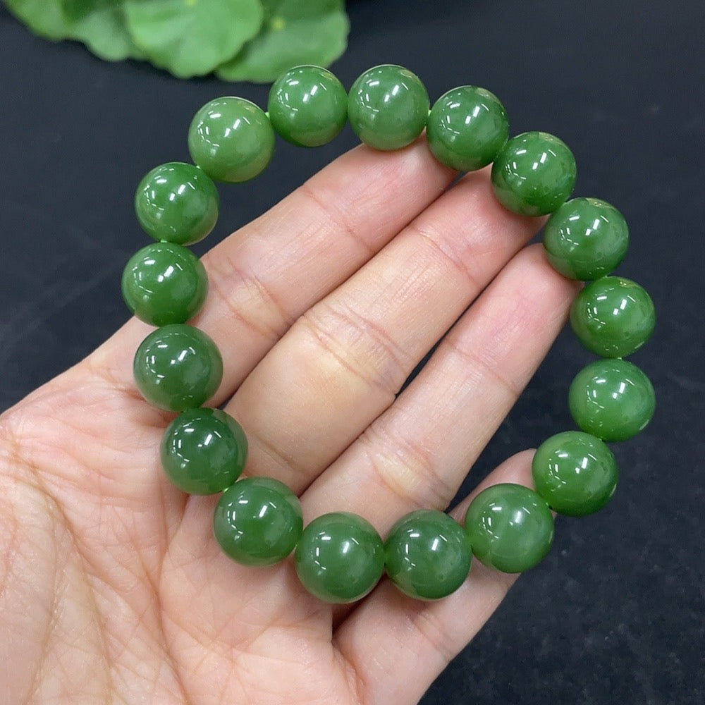 Green Hetian Jade Bead Bracelet