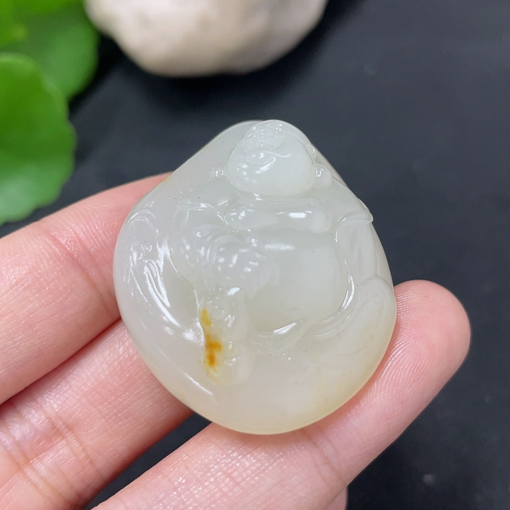 Hetian Jade Pendant - Buddha, Total Weight Approx. 23.4g, Undetermined Skin Color Origin, Collection Card