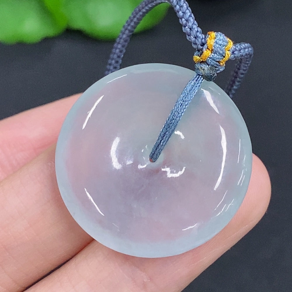 Elegant jadeite safety pendant necklace by HKHQ featuring a smooth green jadeite stone on a delicate chain.
