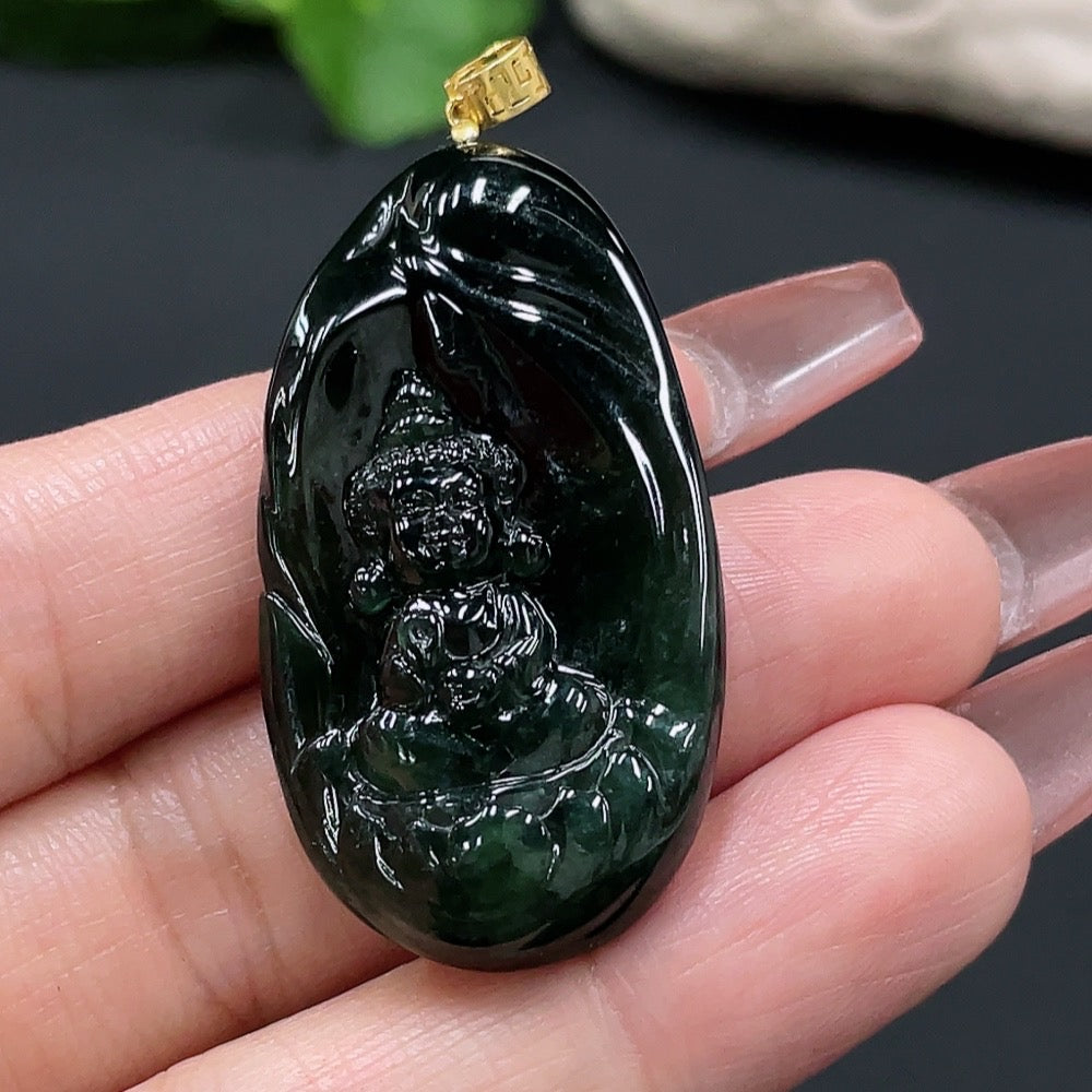 JadeiteBaby Buddha Pendant 18K Gold Total Weight Approx. 15.34g