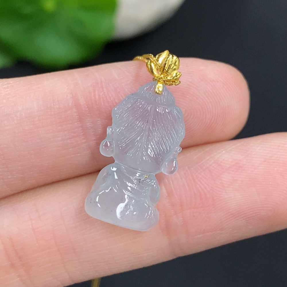 Jadeite Baby Buddha Pendant 18k Gold Total Weight Approx. 2.3g (Including Chain)