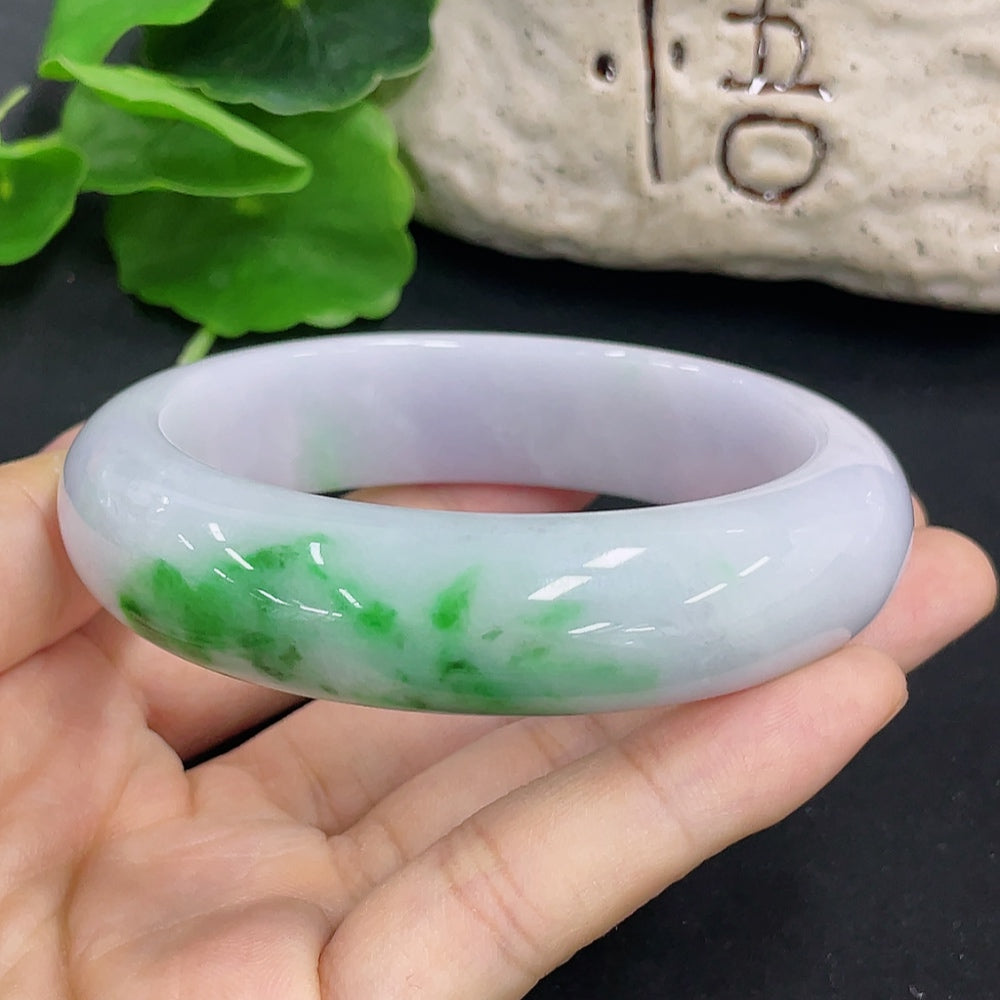 Jadeite round bracelet with size 58.7 and weight 88.42g from HKHQ, featuring smooth polished jadeite beads.