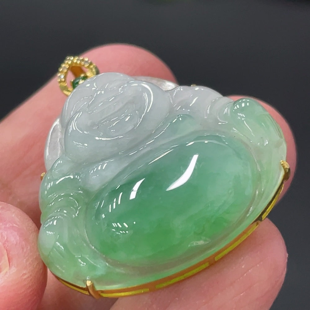 Jadeite Buddha Pendant with and Diamond Accents, . | Huiliu Certified