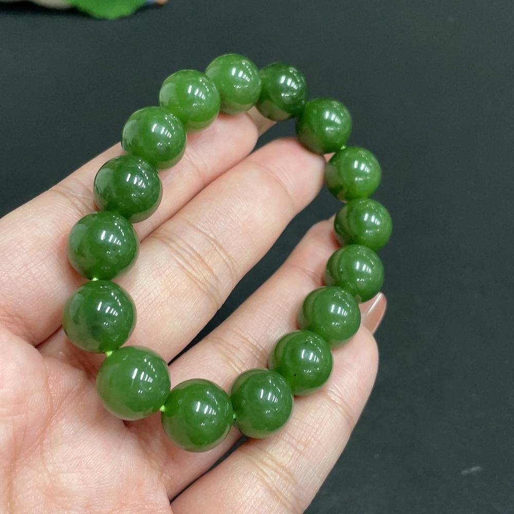 HUILIU HQ Hetian Jade Jasper bracelet with 11.5mm beads, weighing approximately 41.6g, featuring smooth, polished jade stones.