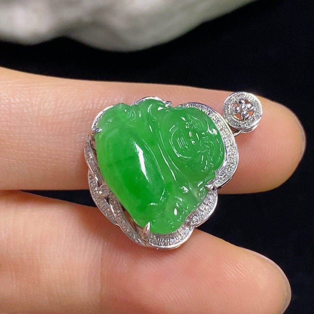 Jadeite Buddha Pendant with 18k Gold and Diamond Accents