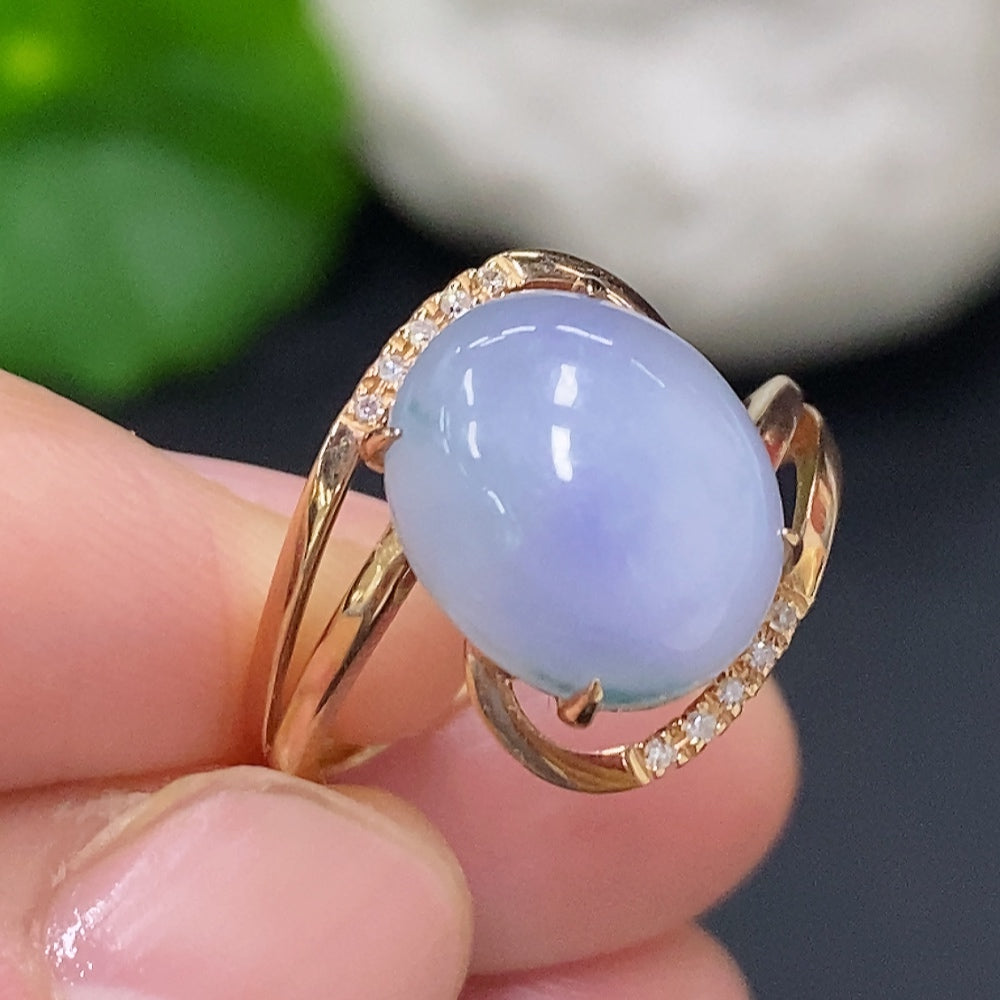 Jadeite Cabochon Ring in . (With Diamond Accents) | Huiliu Certified