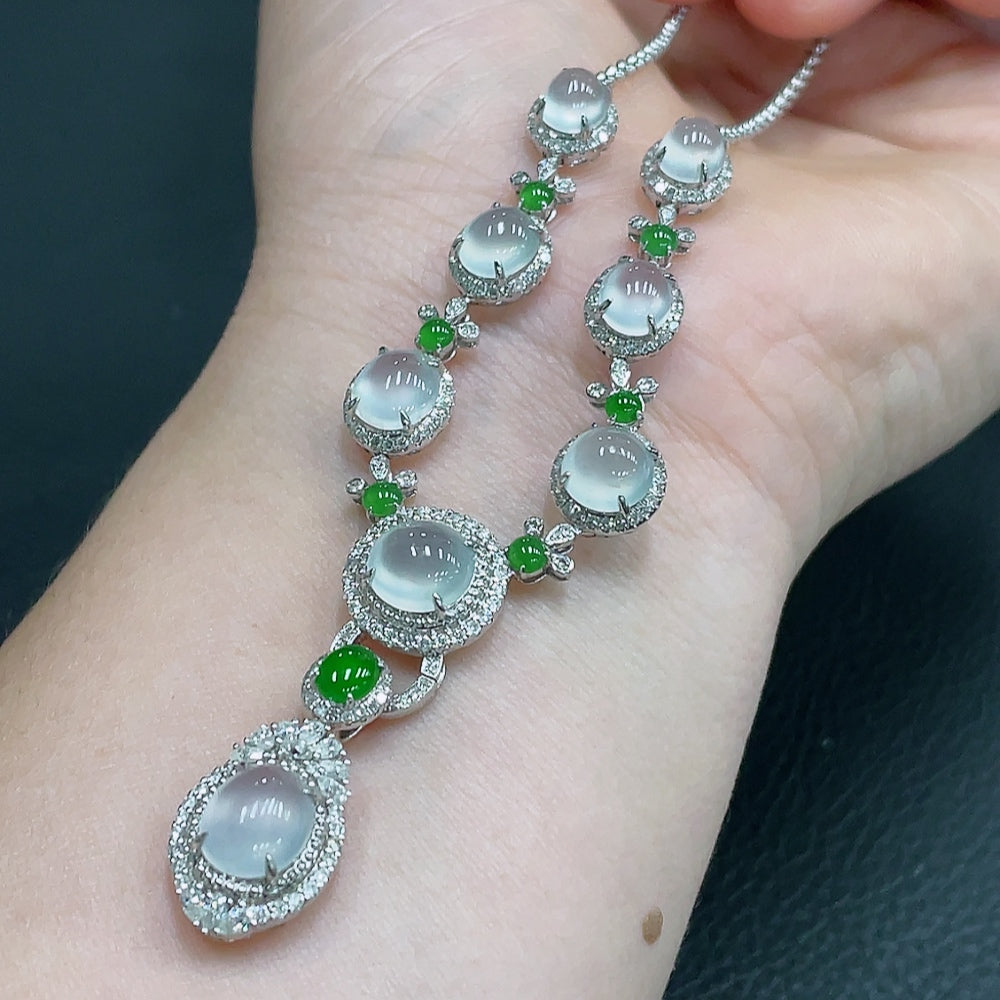 Jadeite Bezel-Set Cabochon Necklace 18k Main Chain Approx. Total Weight 13.88g