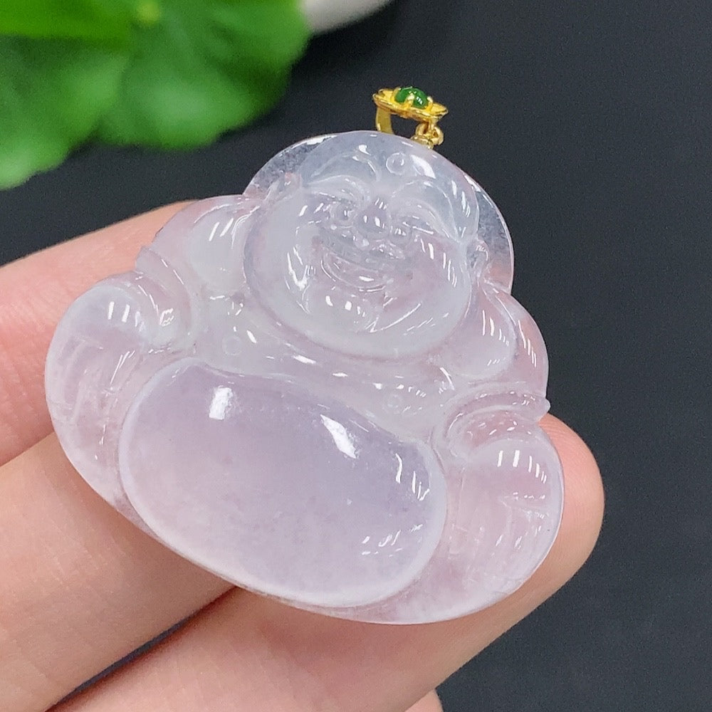 Jadeite Buddha Pendant with 18k Gold Clasp, Total Weight Approximately 10g