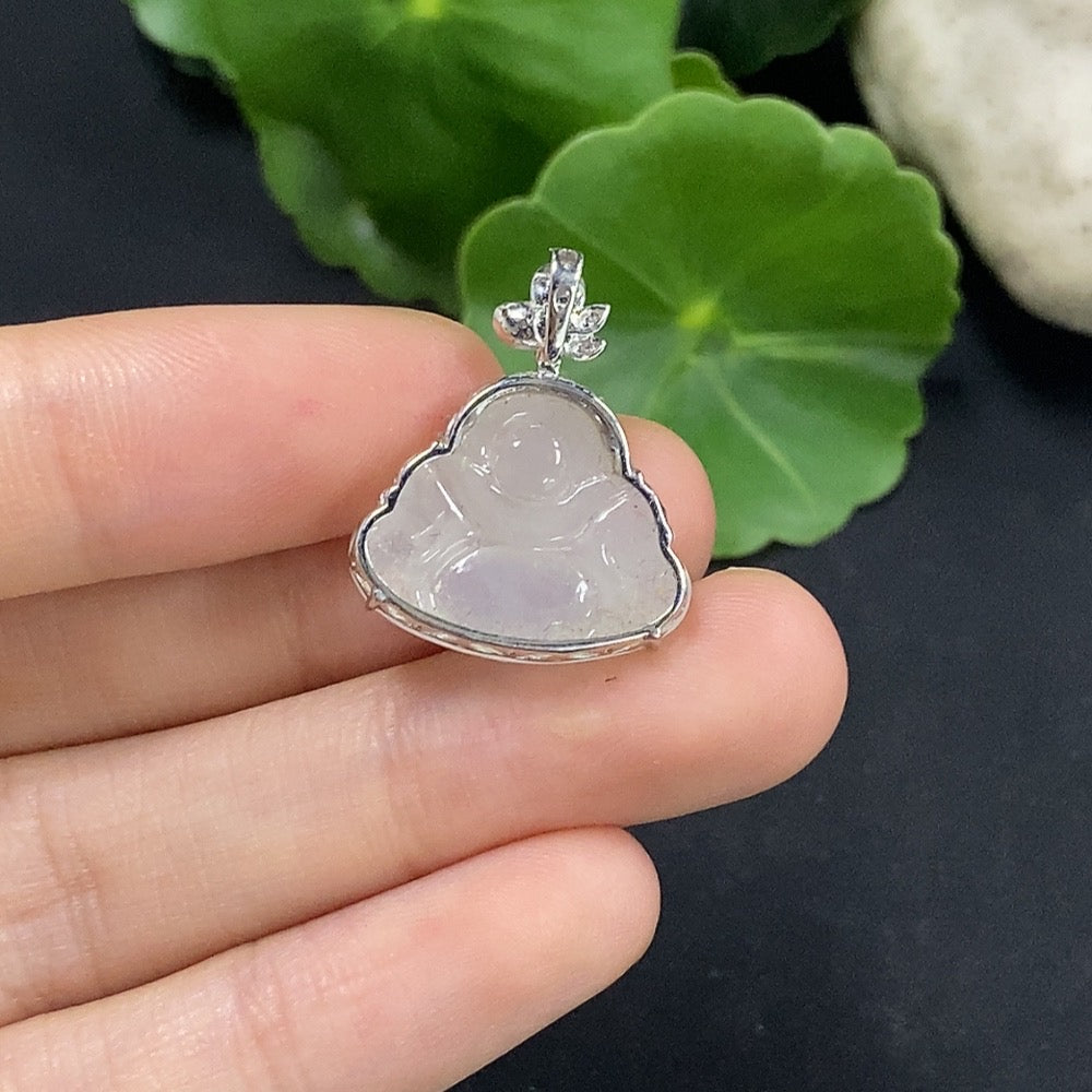 Jadeite Buddha Pendant Set in 18K Gold with Diamond Accents, Total Weight Approximately 3.08g