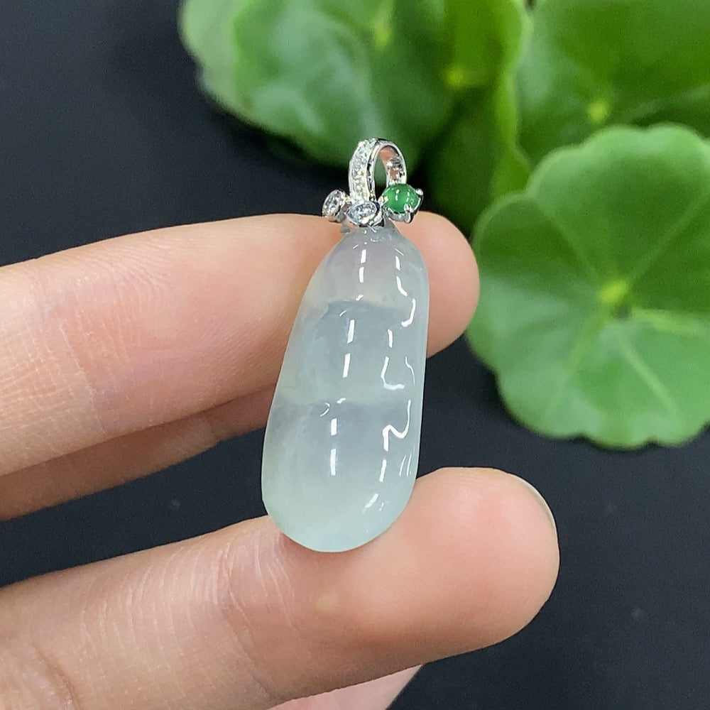 Jadeite Lucky Bean Pendant with Diamond Accents Approximately | Huiliu Certified