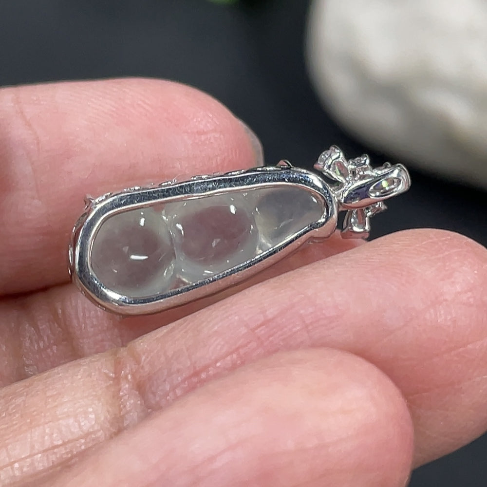 Jadeite Lucky Bean Pendant, 18K Gold Setting with Diamond Accents (Colorless)
