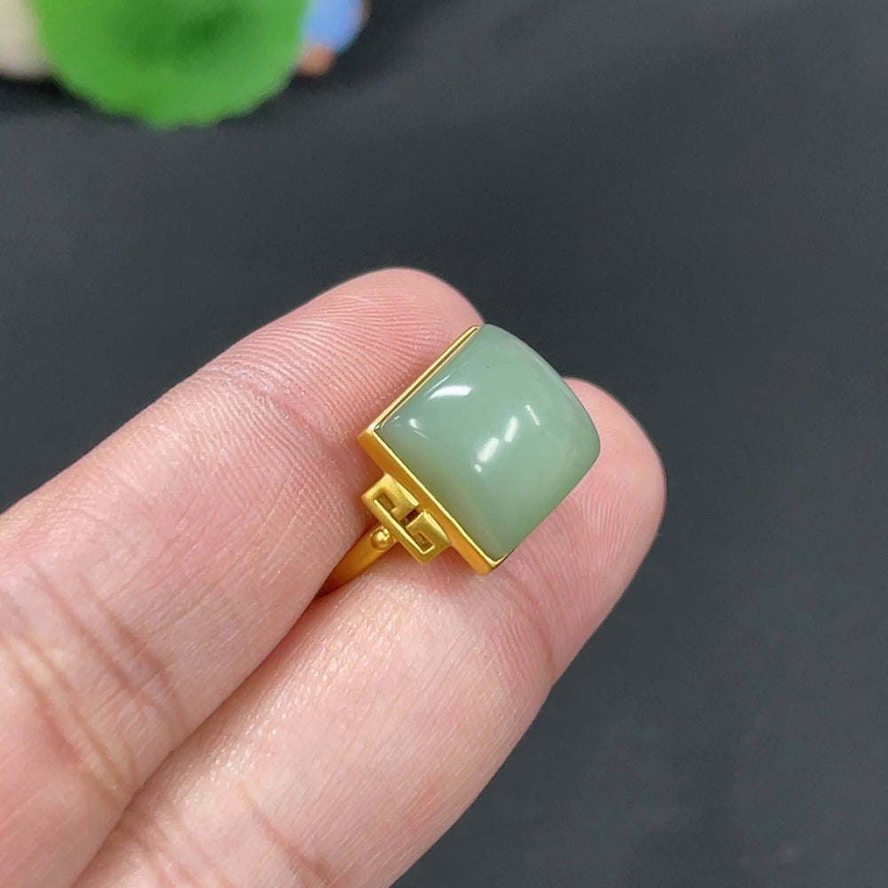 Hetian Jade Inlaid Ring Size 15 Total Weight Approx.4.3g 18k