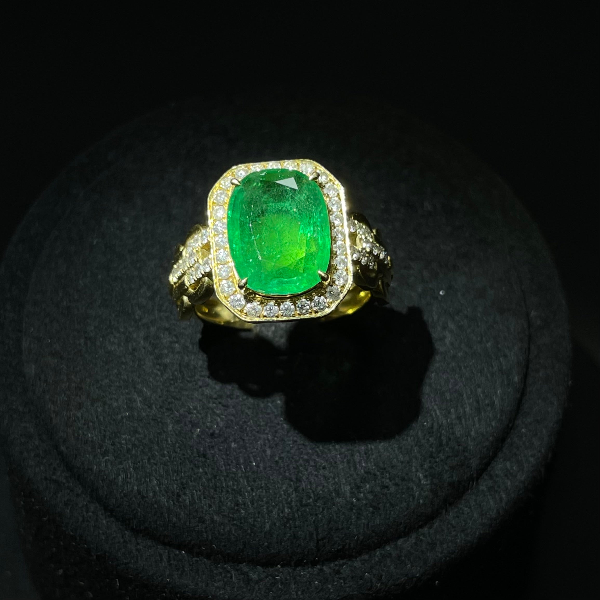 Emerald Ring in 18K Gold, Size 17, Total Weight Approx. 6.98g, Clarity Enhanced, Accented with Diamonds
