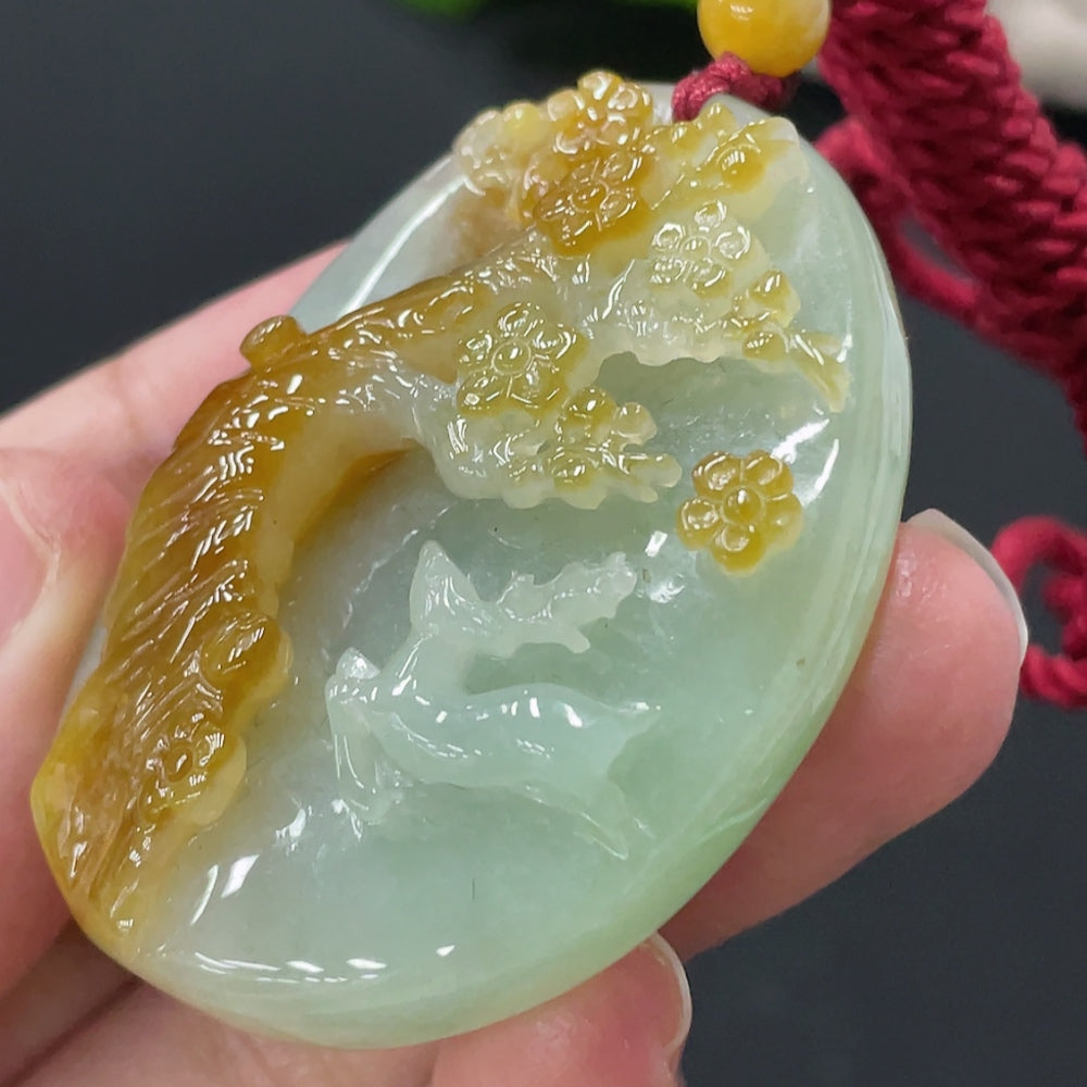 Jadeite Deer Pendant, . | Huiliu Certified