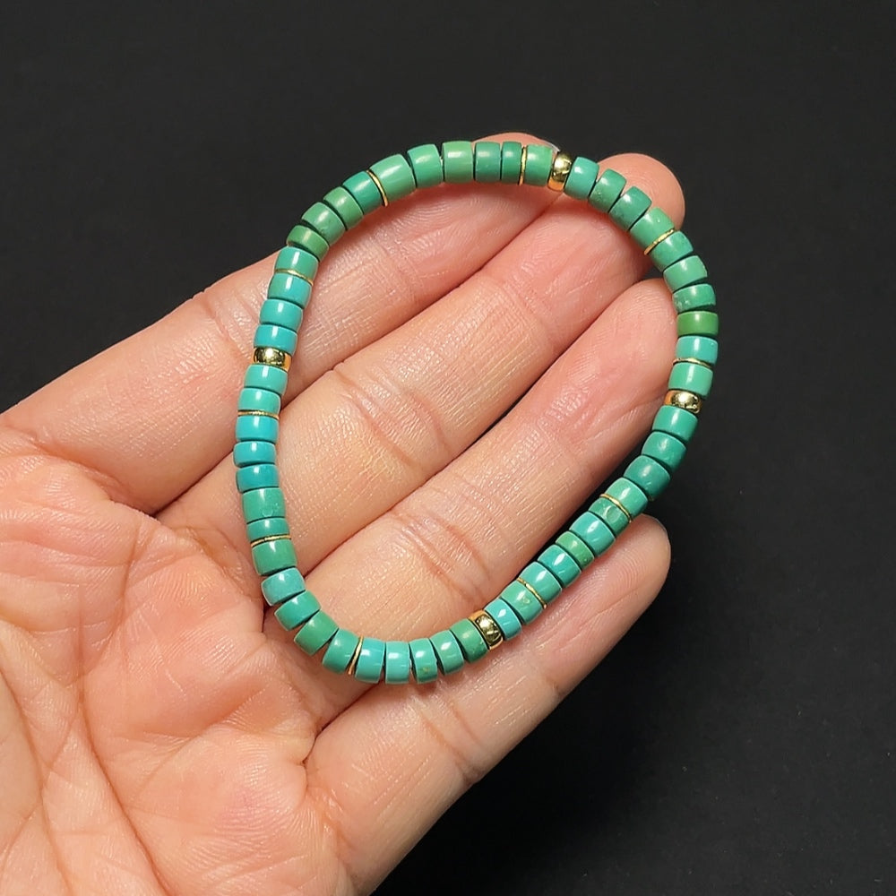18K gold turquoise bracelet by HKHQ featuring round turquoise stones, approximately 4.7mm in size and total weight 7.02g.
