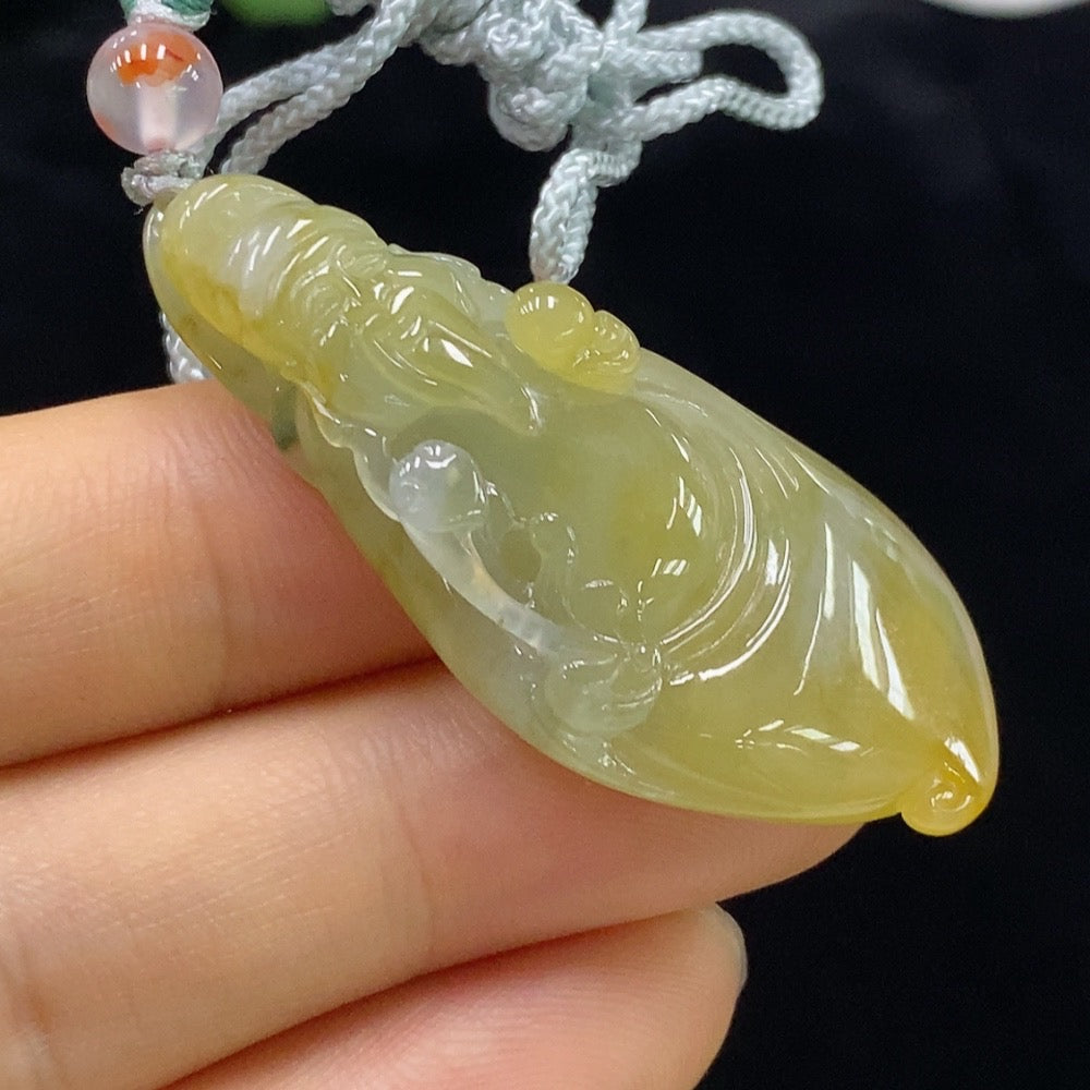 Jadeite God of Wealth Pendant . (Including Rope Weight) Yellow Part Color Origin Undetermined | Huiliu Certified