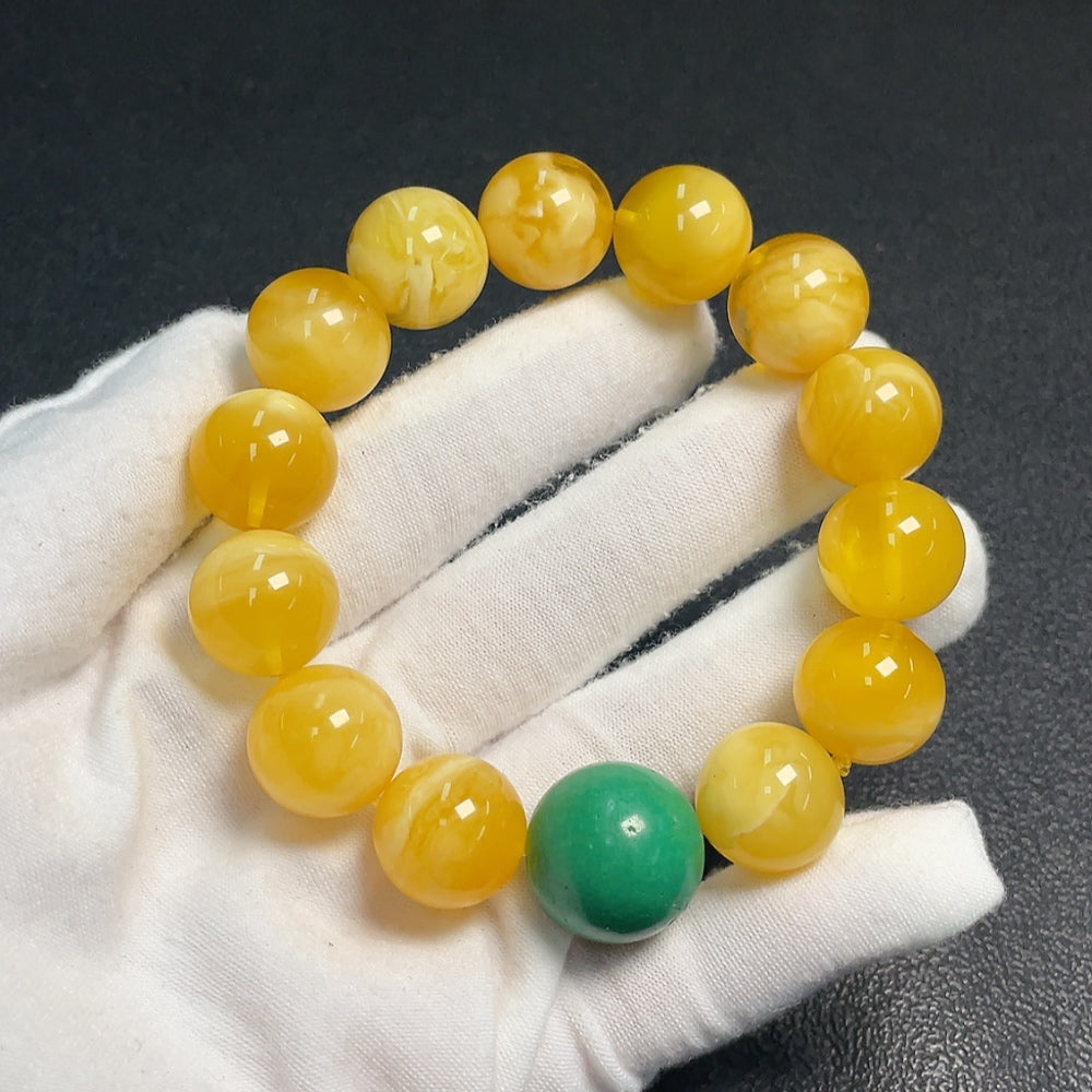 Amber Beeswax Bracelet with Non-Natural Gemstones, Total Weight Approx. 36.63g, Size About 15.7mm