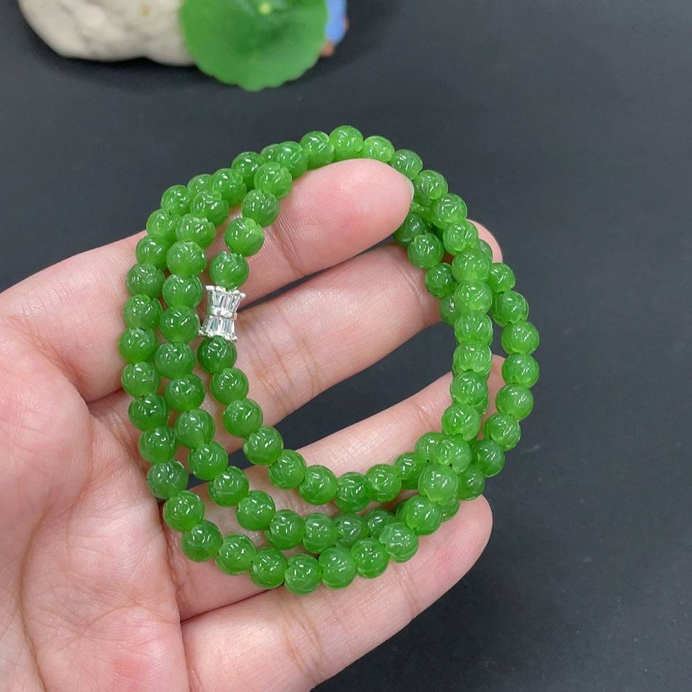 Hetian Jade Jasper Flowering Wealth beaded necklace with 6mm jade beads, weighing approximately 29.9g, by HUILIU HQ.