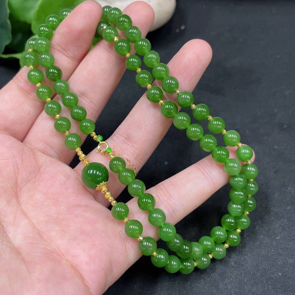 Hetian Jade Jasper bead necklace with 6mm beads, 27.9g weight, featuring gold content, by HUILIU HQ.