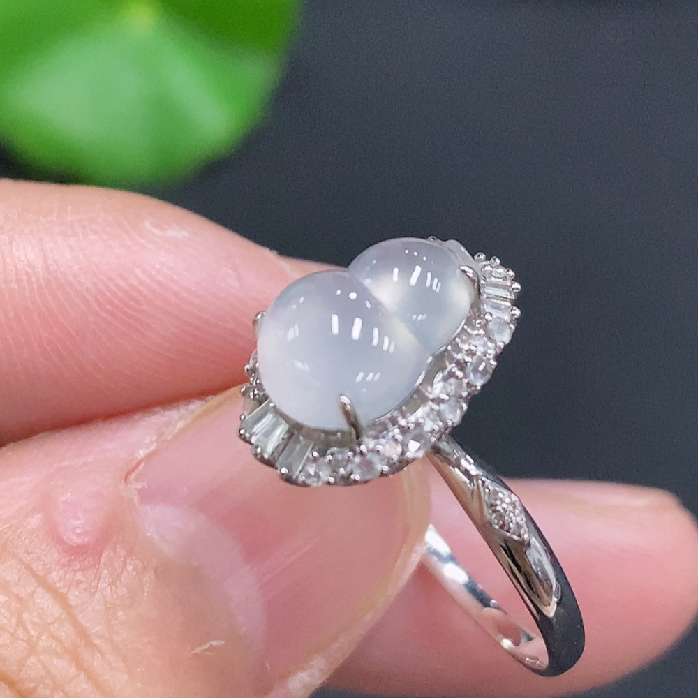 Jadeite Gourd Inlaid Ring 18K Gold Size 14 Total Weight Approx. 2.2g (With Diamond Accents)