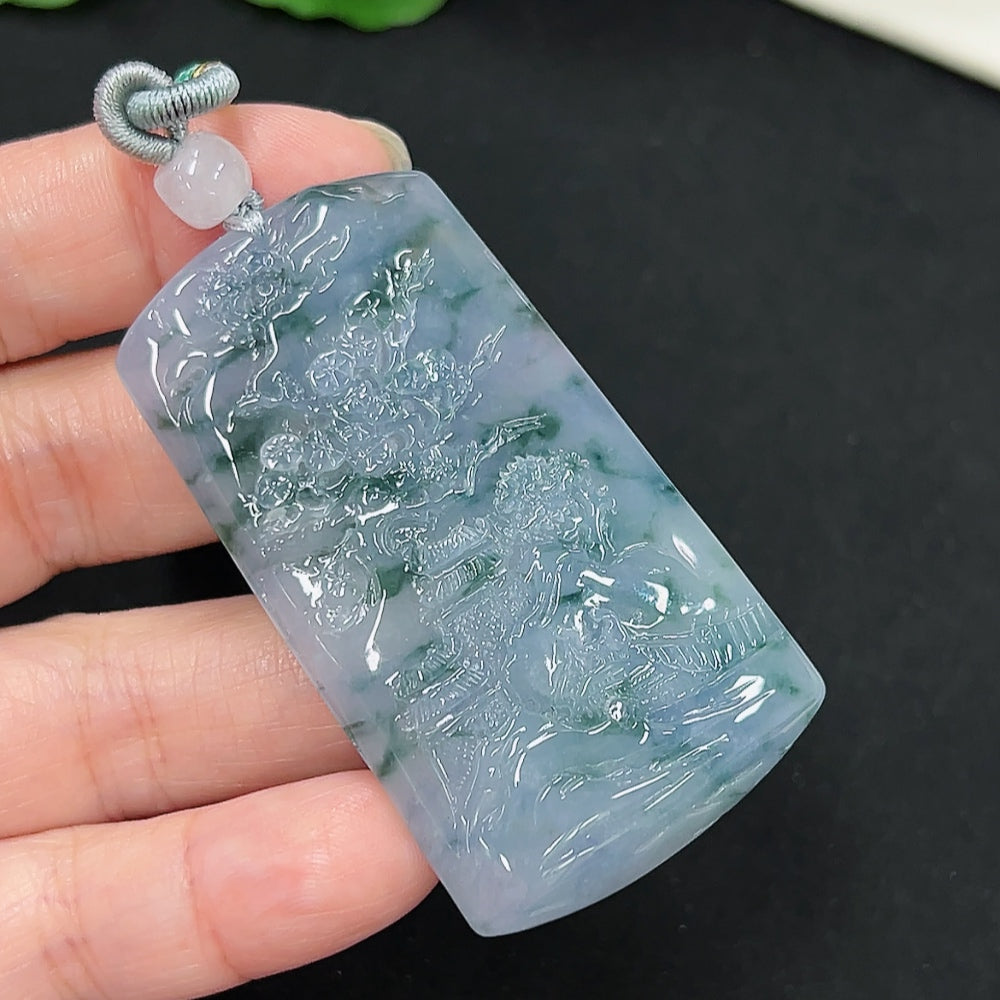 Jadeite Landscape Pendant (Including Cord) (Non-Gold Inlaid)